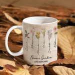 Personalized Love Grows Here 11oz Ceramic Mug with 1-15 Birth Flowers and Names Mother's Day Gift for Mother Grandma