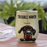 Personalised Trouble Maker Wine Tumbler with Straw 12oz Cute Pet Coffee Cup Birthday Gift for Cat Dog Lover