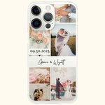Coque pour iPhone Personnalisée avec Nom Date et 6 Photos Cadeau Anniversaire Saint-Valentin pour Couples
