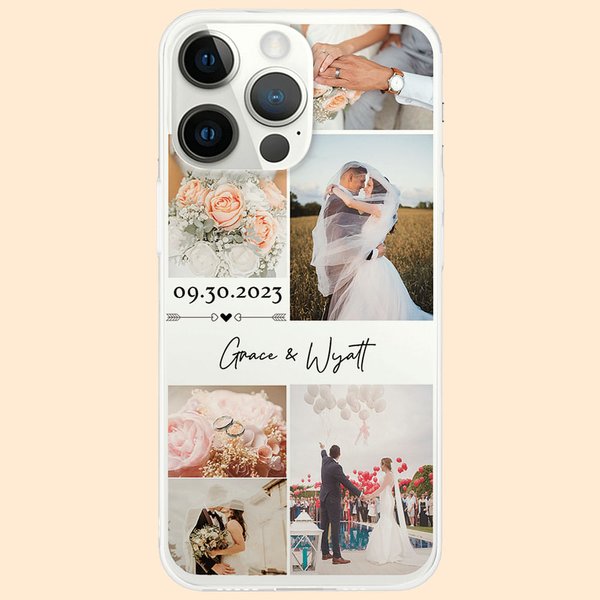 Coque pour iPhone Personnalisée avec Nom Date et 6 Photos Cadeau Anniversaire Saint-Valentin pour Couples