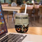 Personalised Trouble Maker Wine Tumbler with Straw 12oz Cute Pet Coffee Cup Birthday Gift for Cat Dog Lover