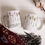 Personalized Love Grows Here 11oz Ceramic Mug with 1-15 Birth Flowers and Names Mother's Day Gift for Mother Grandma
