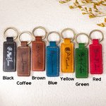Porte-clés en Cuir Personnalisé avec Nom et Fleur de Naissance Cadeau d'Anniversaire et de Mariage pour Elle
