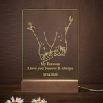 Luz nocturna LED con base de madera Personalizada Holding Hands with Love Decoración romántica para el hogar Regalo de San Valentín Aniversario para pareja