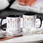 Personalized Love Grows Here 11oz Ceramic Mug with 1-15 Birth Flowers and Names Mother's Day Gift for Mother Grandma