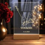 Luz nocturna LED con base de madera Personalizada Holding Hands with Love Decoración romántica para el hogar Regalo de San Valentín Aniversario para pareja