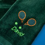 Personalized Embroidered Sport Tennis Name Towel with Tennis Racket Gift for Tennis Player Coach Tennis Lovers
