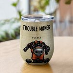 Personalised Trouble Maker Wine Tumbler with Straw 12oz Cute Pet Coffee Cup Birthday Gift for Cat Dog Lover