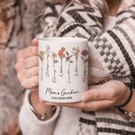 Personalized Love Grows Here 11oz Ceramic Mug with 1-15 Birth Flowers and Names Mother's Day Gift for Mother Grandma