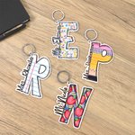 Personalised Graffiti Pencil Apple Style Acrylic Keychain with Initial and Name