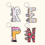 Personalised Graffiti Pencil Apple Style Acrylic Keychain with Initial and Name