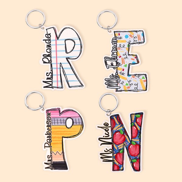 Graffiti Pencil Apple Keychain with Initial
