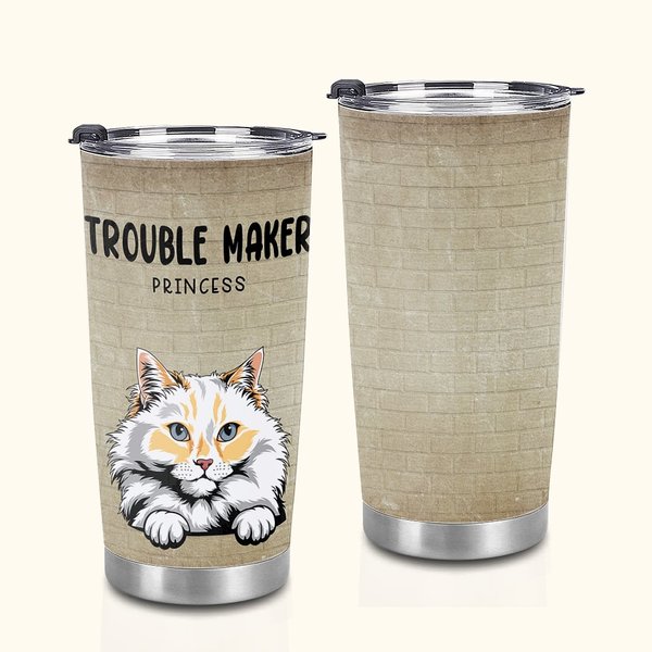 Gepersonaliseerde Leuke Hond Kat Trouble Maker 20oz Tumbler voor Huisdierliefhebber