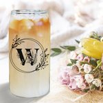 Personalisierte Blume Initial 20oz Glasbecher mit Bambusdeckel und Stroh Geburtstag Hochzeit Geschenk für sie