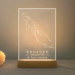 Intercambio de Anillos Personalizado LED Luz de Noche con Base de Madera Decoración Romántica para el Hogar Día de San Valentín Regalo de Compromiso para Pareja