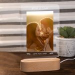 Personalized 1-3 Photos Collage LED Night Light with Wooden Base Valentine's Day Anniversary Gift for Couple