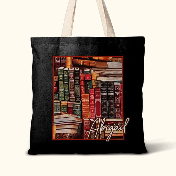 Personalisierte Bibliothek Buch Retro Design Canvas Tragetasche mit Namen Geschenk für Buchliebhaber