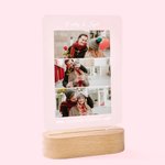 Personalized 1-3 Photos Collage LED Night Light with Wooden Base Valentine's Day Anniversary Gift for Couple