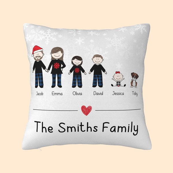 Embroidered Family Pajama Party Pillow Cover Snowflakes