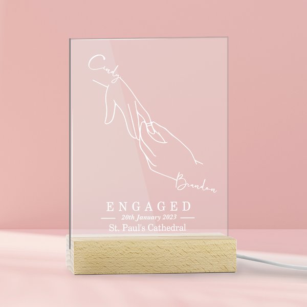 Intercambio de Anillos Personalizado LED Luz de Noche con Base de Madera Decoración Romántica para el Hogar Día de San Valentín Regalo de Compromiso para Pareja