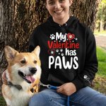 Personalised My Valentine Has Paws T-Shirt Hoodie Sweatshirt with Pet Names Valentine's Day Gift for Pet Lover