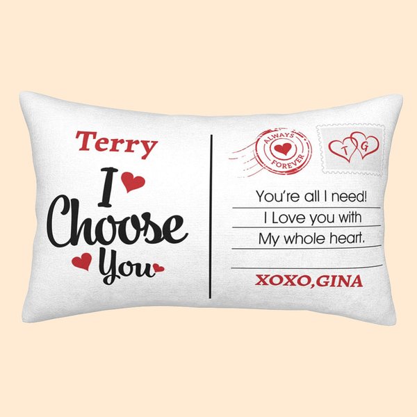 Personnalisé I Choose You Love Letter Rectangular Throw Pillow Cover Home Decoration Anniversary Valentine's Day Gift for Loved One