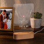 Personalised You & Me Couple Holding Hands Acrylic Plaque with LED Wooden Base Valentine's Day Gift Home Decor for Him Her