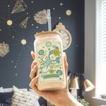 Personalisierte Retro Sternzeichen 20oz mattiertes Glas Becher mit Bambusdeckel und Stroh Geburtstag Astrologie Geschenk für Familie Freund