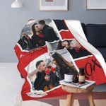 Personalised XOXO Lip Print Photo Collage Sherpa Fleece Blanket with Couple Names Valentine's Day Anniversary Gift for Couple