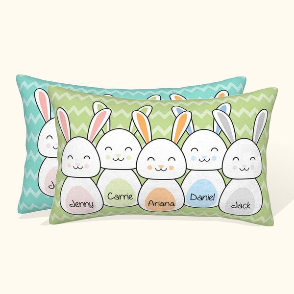 Coussin Doux et Confortable Taie d'Oreiller avec Lapin de Pâques Personnalisée avec Noms Cadeau de Pâques pour la Famille