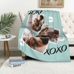 Personalised XOXO Lip Print Photo Collage Sherpa Fleece Blanket with Couple Names Valentine's Day Anniversary Gift for Couple