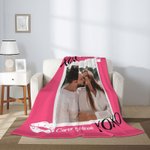 Personalised XOXO Lip Print Photo Collage Sherpa Fleece Blanket with Couple Names Valentine's Day Anniversary Gift for Couple