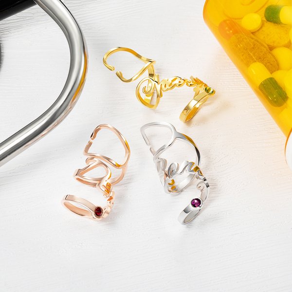 Stethoscope Charm with Personalized Name and Birthstone, Stethoscope ID Tag for Nurse Doctor