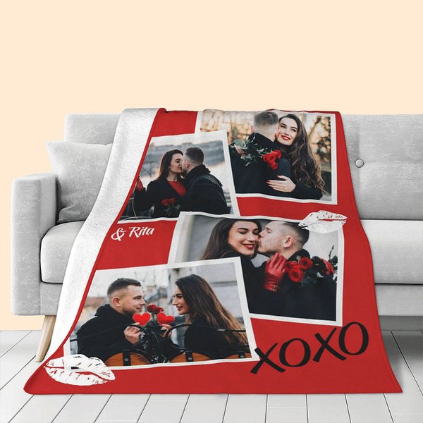 Couverture en laine polaire XOXO personnalisée avec les noms du couple Cadeau d'anniversaire de St Valentin pour couple