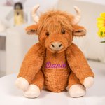 Personalized Stuffed Highland Cow Plush Toy with Name Baby Shower Birthday Gift for Baby Kids