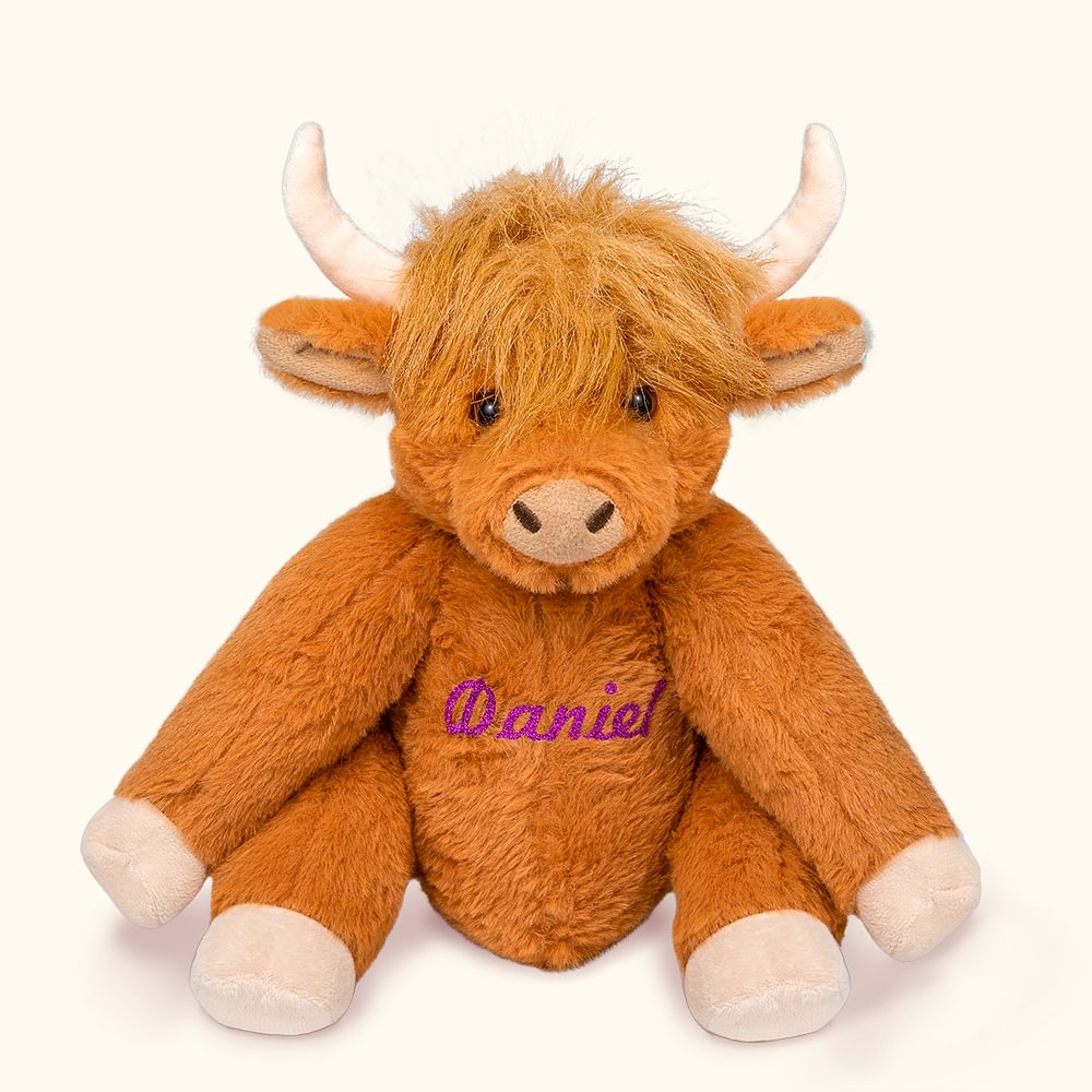 Peluche Vache Highland personnalisée avec nom Cadeau d'anniversaire pour bébé enfant
