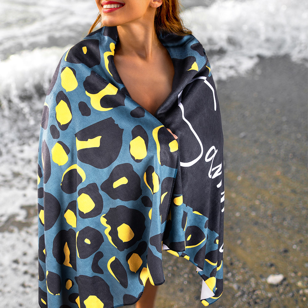 Serviette Plage Super Absorbant Séchage Rapide Doux Motif Léopard Zèbre Couverture Personnalisée avec Nom Accessoires Cadeau d'Anniversaire pour Femme