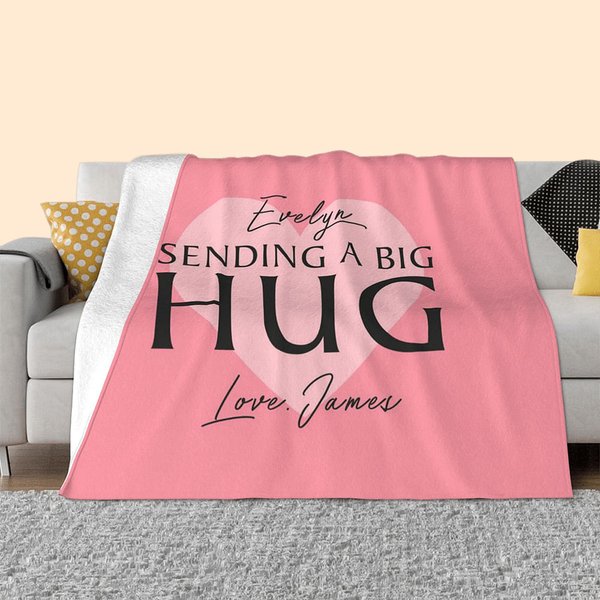 Gepersonaliseerde Sending A Big Hug Fleece Deken met Naam en Tekst Valentijnsdag Cadeau voor Paar