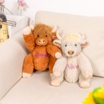 Personalized Stuffed Highland Cow Plush Toy with Name Baby Shower Birthday Gift for Baby Kids