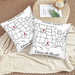 Personalized Miles Apart Close at Heart State to State Throw Pillow Cover Valentine's Day Long Distance Best Friend Gift for Family Friend
