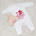 Personalised My 1st Valentine's Day Cotton Long Sleeve Baby Bodysuit with Love Bear and Name Valentine's Day Gift for Baby Infant