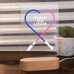 Gepersonaliseerd Lightsaber Hart LED Nachtlampje met Houten Basis Home Decoratie Verjaardag Valentijnsdag Cadeau voor Paar Geliefde