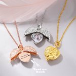 Personalised Photo Heart Locket Angel Wings Necklace with Engraved Text Memories Gift for Woman
