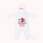 Personalised My 1st Valentine's Day Cotton Long Sleeve Baby Bodysuit with Love Bear and Name Valentine's Day Gift for Baby Infant