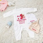 Personalised My 1st Valentine's Day Cotton Long Sleeve Baby Bodysuit with Love Bear and Name Valentine's Day Gift for Baby Infant