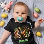 Personalized Cute Bunny The Hunt Is On 100% Cotton Baby Onesie Kid T-shirt with Name Easter Gift for Kid