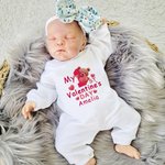 Personalised My 1st Valentine's Day Cotton Long Sleeve Baby Bodysuit with Love Bear and Name Valentine's Day Gift for Baby Infant