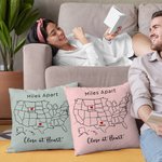 Personalized Miles Apart Close at Heart State to State Throw Pillow Cover Valentine's Day Long Distance Best Friend Gift for Family Friend