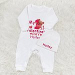 Personalised My 1st Valentine's Day Cotton Long Sleeve Baby Bodysuit with Love Bear and Name Valentine's Day Gift for Baby Infant