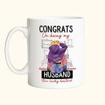 Personalized Bed Ceramic Mug with Name Congrats On Being My Husband You Lucky Bastard Valentine's Day Gift for Couple